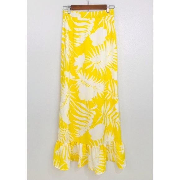 LUXXEL Tropical Floral Waterfall Ruffle High Slit Maxi Skirt - Latin Style, S - Picture 2 of 6